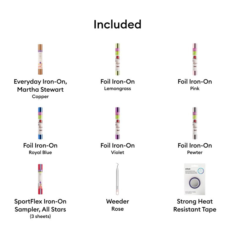 Iron-On Materials & Accessories Bundle for Cricut Machines - HTV, Foil, Sportflex, Tools