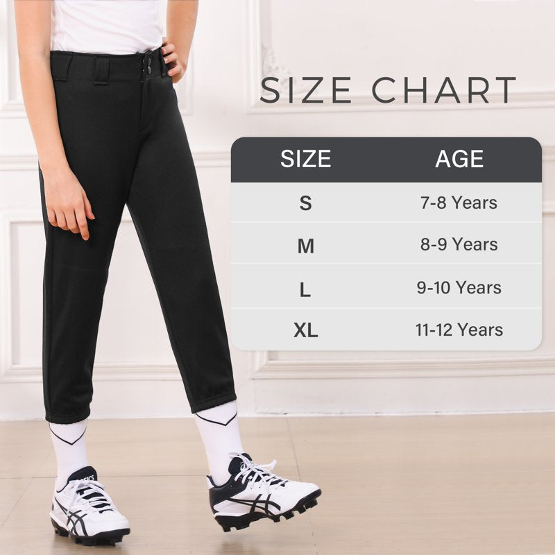 Youth Baseball Pants Kids Softball Trousers Low Rise Tournament Fastpitch Black