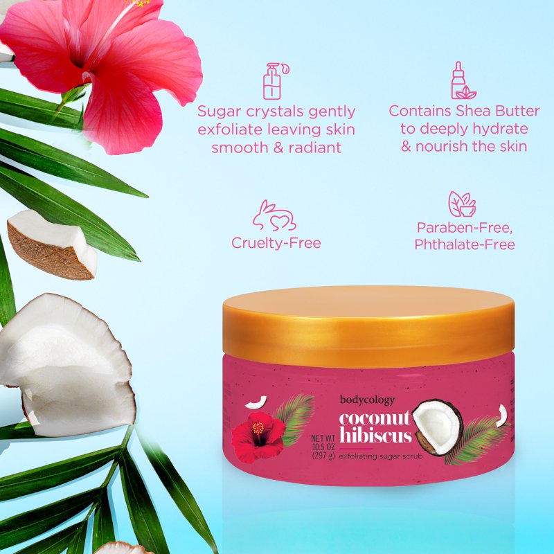 Bodycology Coconut Hibiscus Exfoliating Sugar Scrub - 4 Pack, 10.5 oz
