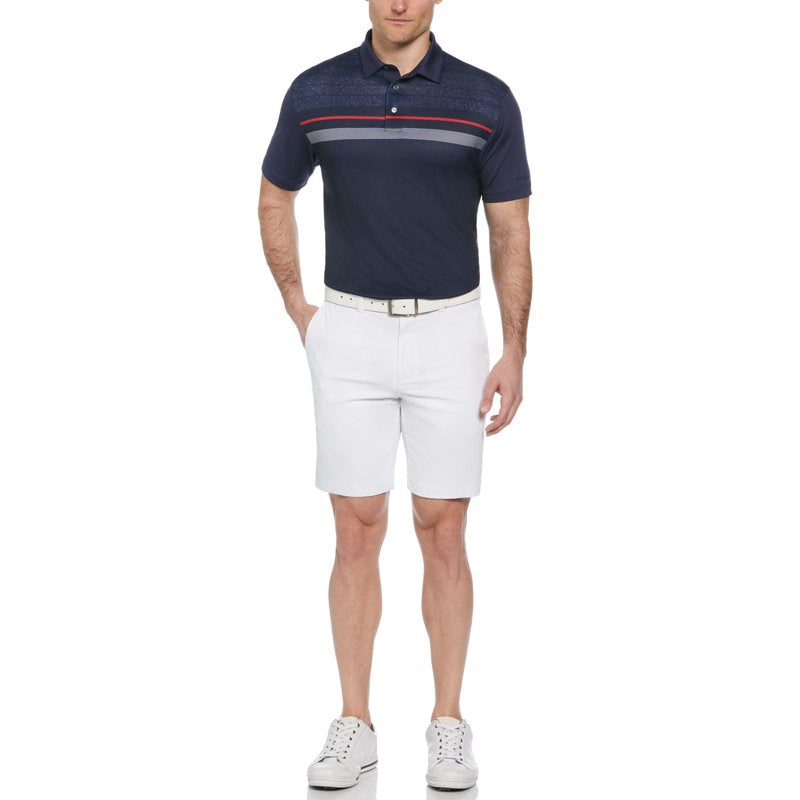 Men's Golf Polo Shirt with Color Block Chest Print and UV Sun Protection