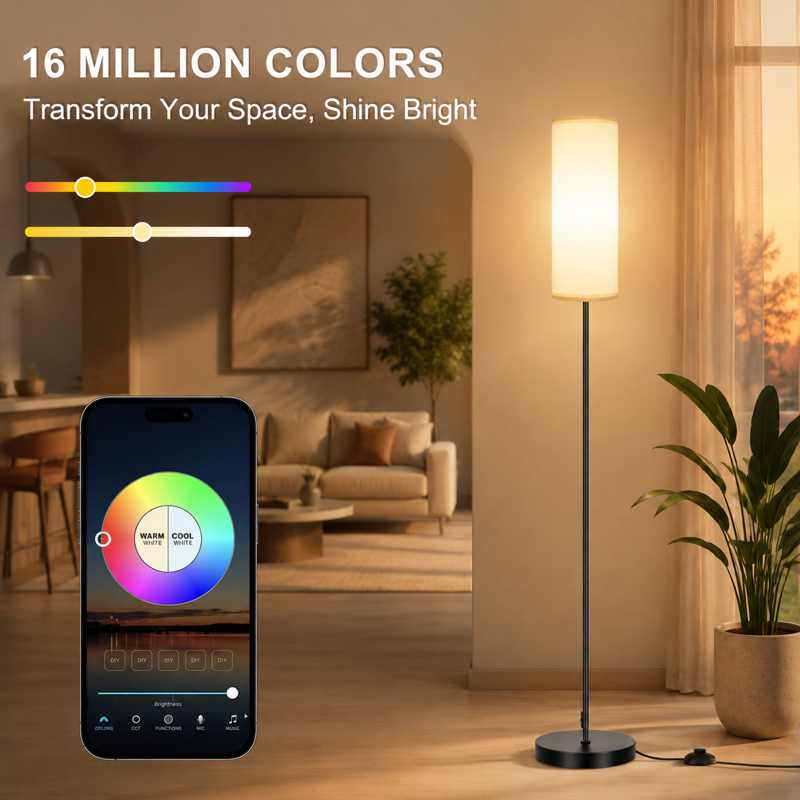Smart Adjustable Color Temperature Floor Lamps 2 Pack - Modern Living Room & Bedroom Lighting