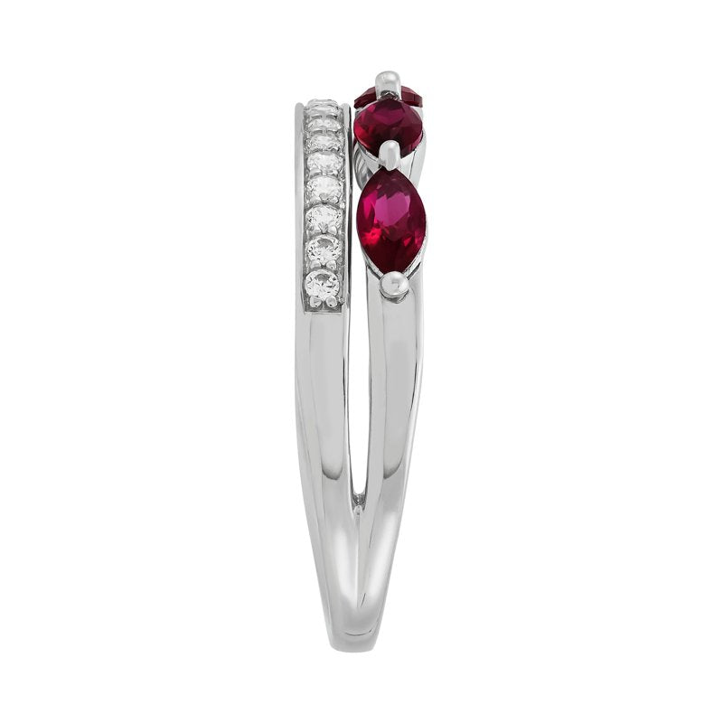 Sterling Silver Marquise Created Ruby Ring - Stackable July Birthstone Jewelry