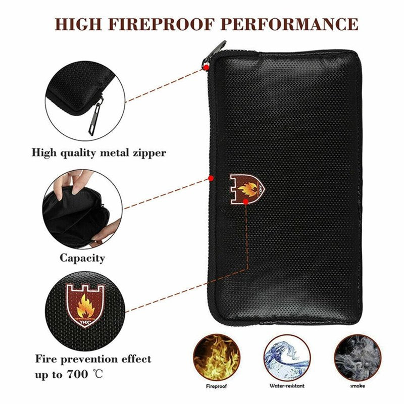 Fireproof Waterproof Document Bag Safe with Zipper for Cash & Valuables