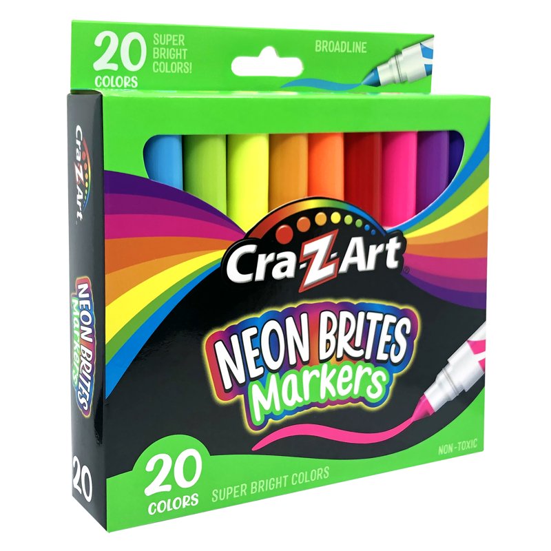Neon Broad Line Markers Set - 20 Bright Colors for Arts & Crafts