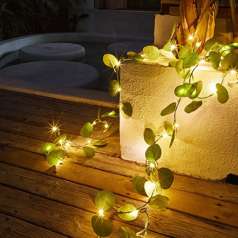 Twinkling Tree Light Garland with Warm White LED & Artificial Olive Leaves, Battery Operated Indoor Outdoor Decor