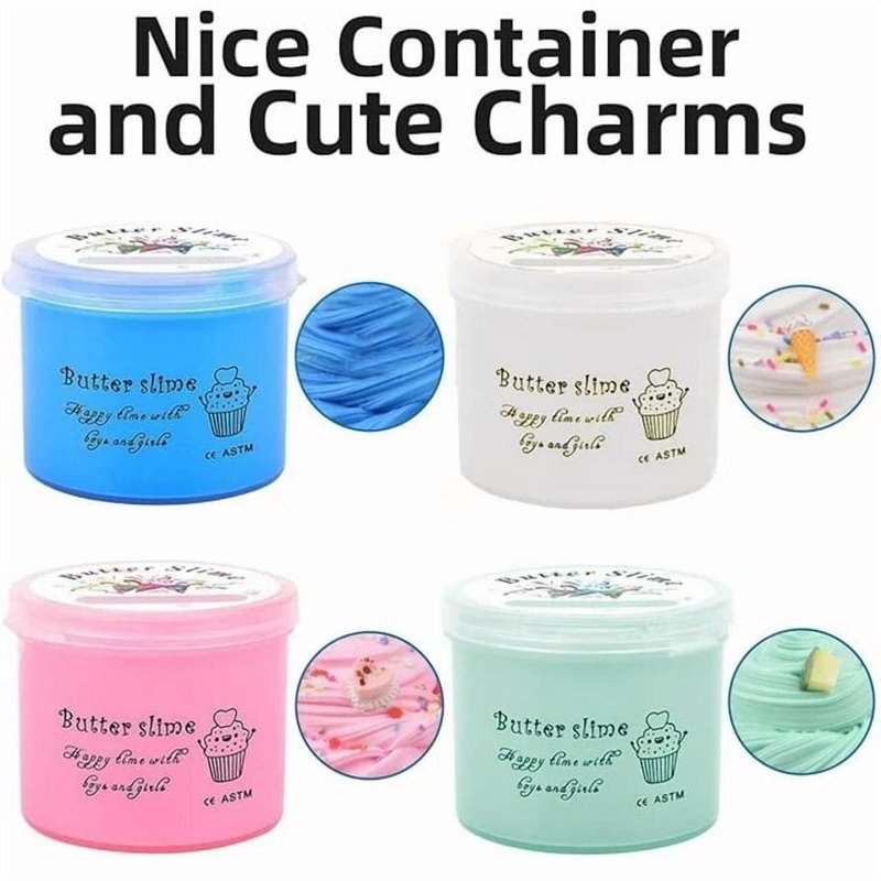 Kids Slime Kit with 4 Soft Non-Sticky Butter & Cloud Slimes - Party Favors & Gift Set