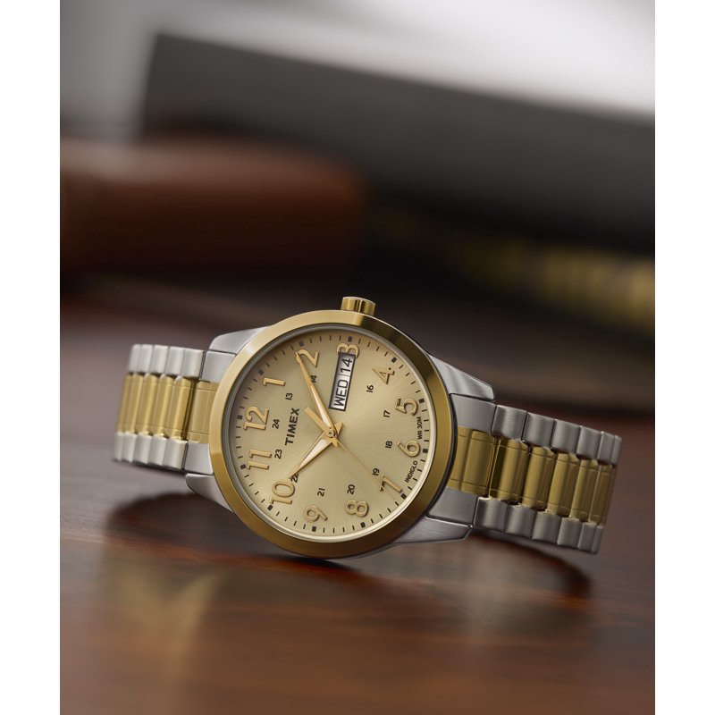 Timex Men's 30mm Gold and Silver Dress Wristwatch - Water-Resistant, Indiglo