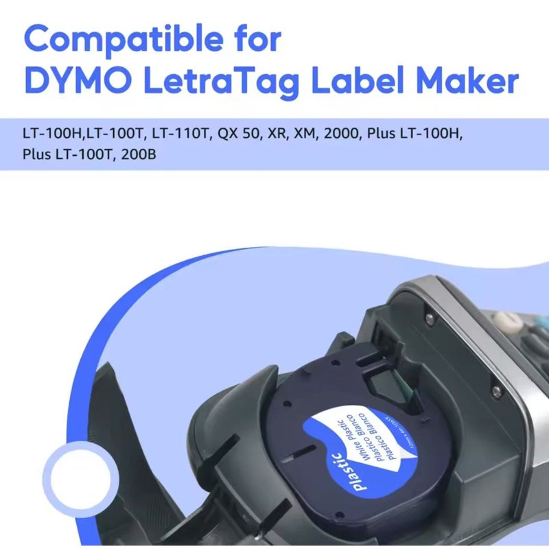 5-Pack Compatible Dymo Label Tape Refills 12mm x 4m for LetraTag Handheld Label Makers