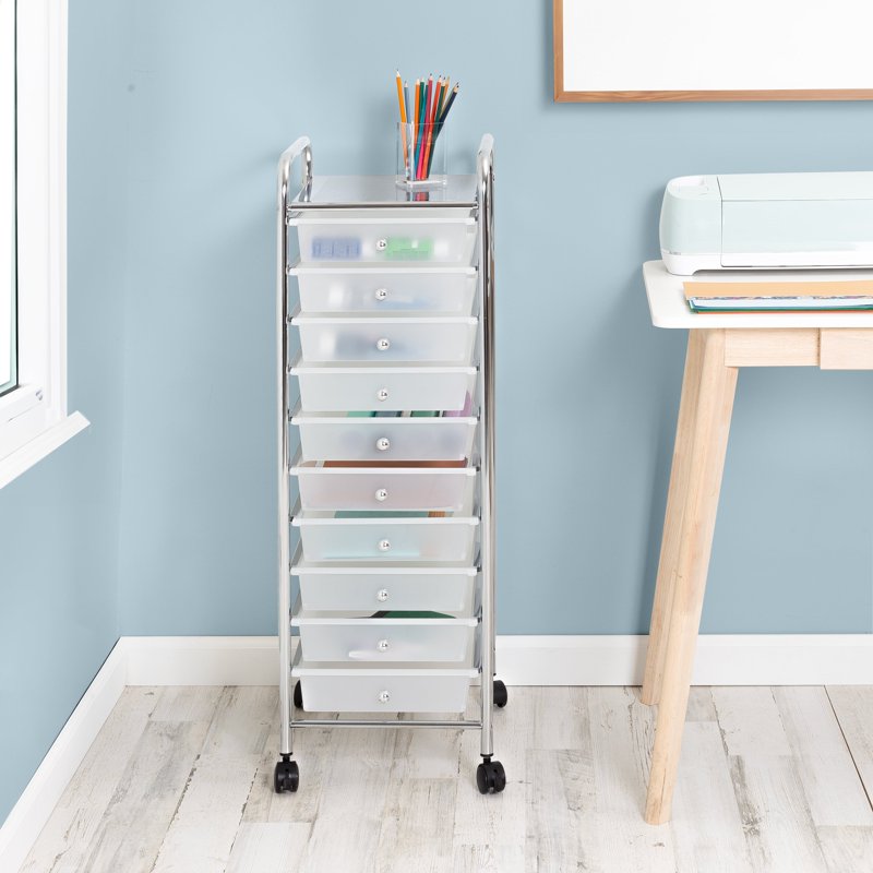 Multi-Color Rolling Craft Cart with 10 Clear Drawers and Lockable Wheels