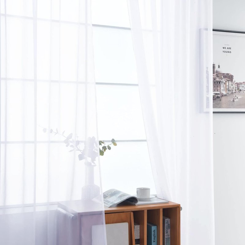 Light Filtering Sheer Curtains Pack of 2 - Modern Window Drapes for Living Room & Bedroom