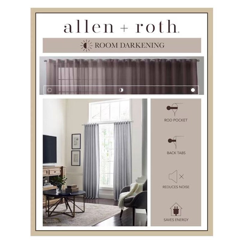 Gray Block Room Darkening Curtain Panel - Energy Efficient Insulated Drapes