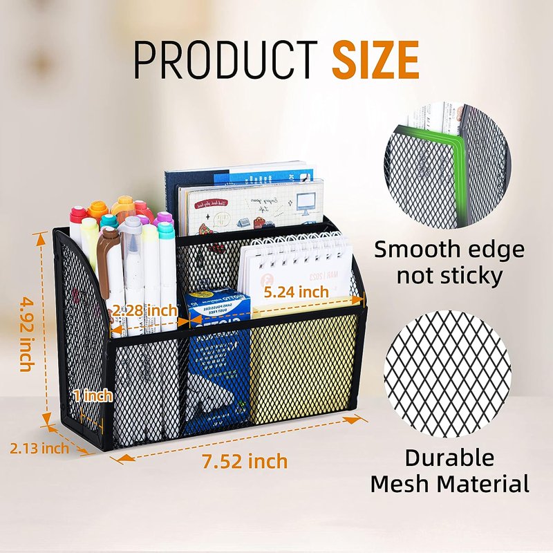 Magnetic Mesh Wall Mount Pencil Holder Organizer - Space Saving Office & Locker Storage