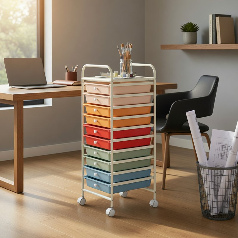 10-Drawer Rolling Storage Cart with Casters for Home & Office, Multicolor