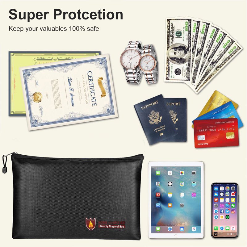 Fireproof Water-Resistant Document & Money Safe Bag - Fire & Water Proof Pouch