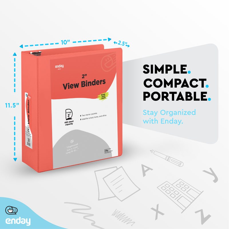2 Inch Binder with 3 Rings and Pockets - Multi-Color Office & School Organization