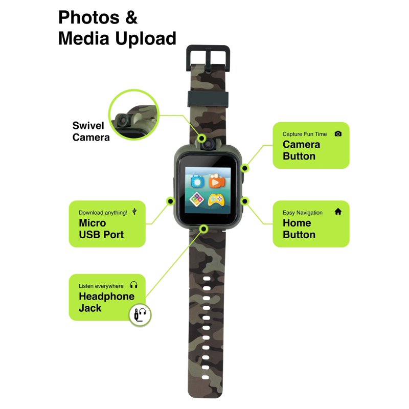 Kids Smartwatch with Headphones - Educational STEM Watch for Children, Green Camouflage