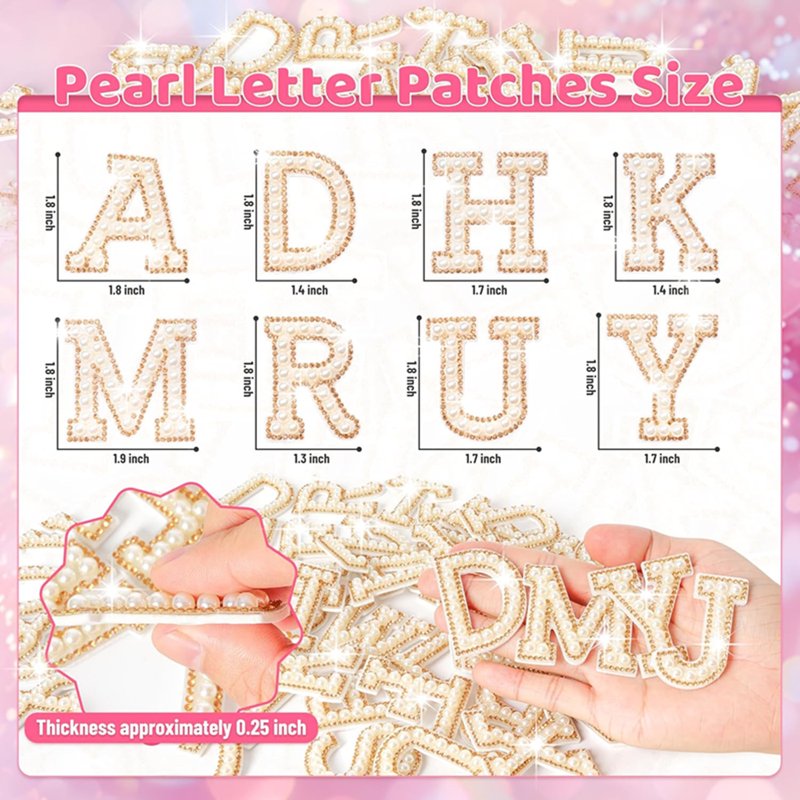 Self Adhesive Pearl Letter Patches 52 Pcs for Clothing & Accessories