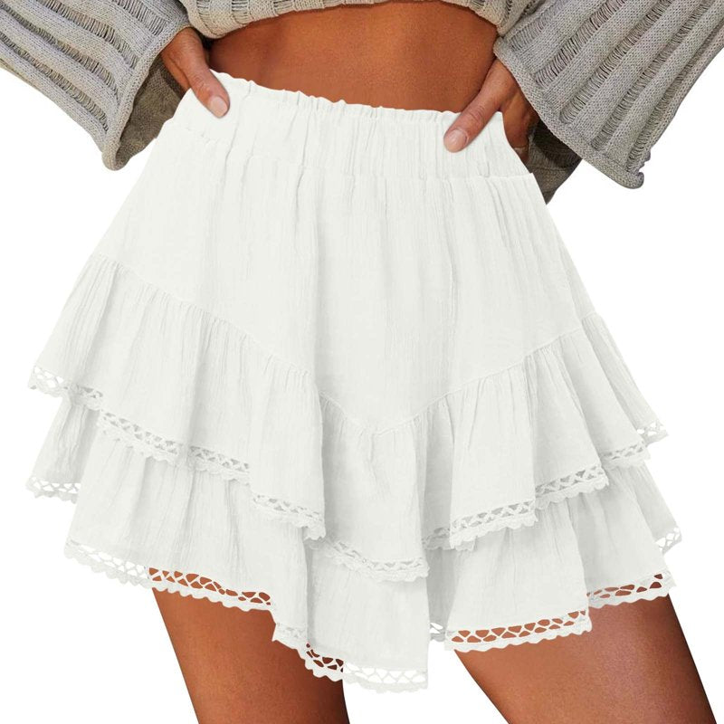 Women's Mini Skorts with Ruffle Tiered Design - High Waist, Casual & Boho Style