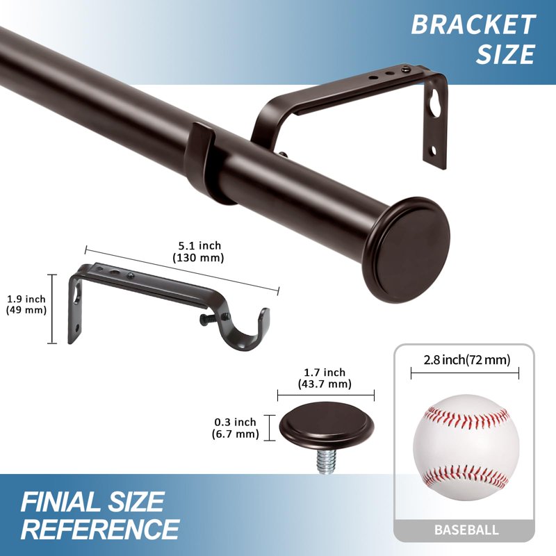 Adjustable 1-Inch Metal Curtain Rod Set with Finials - Multiple Finishes & Lengths