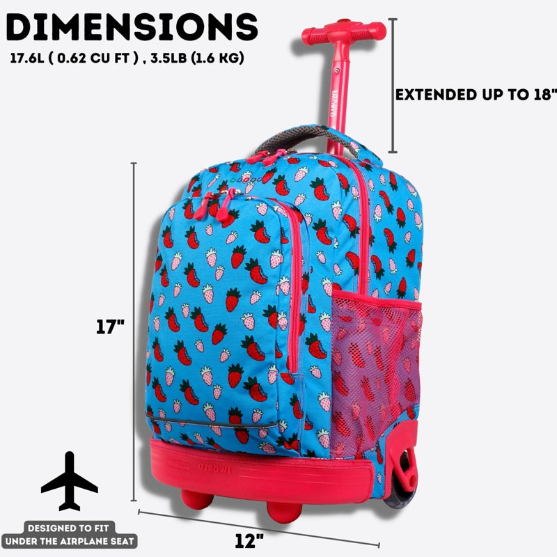 Kids Rolling Backpack 17 Inch School & Travel Bag with Wheels & Organizer