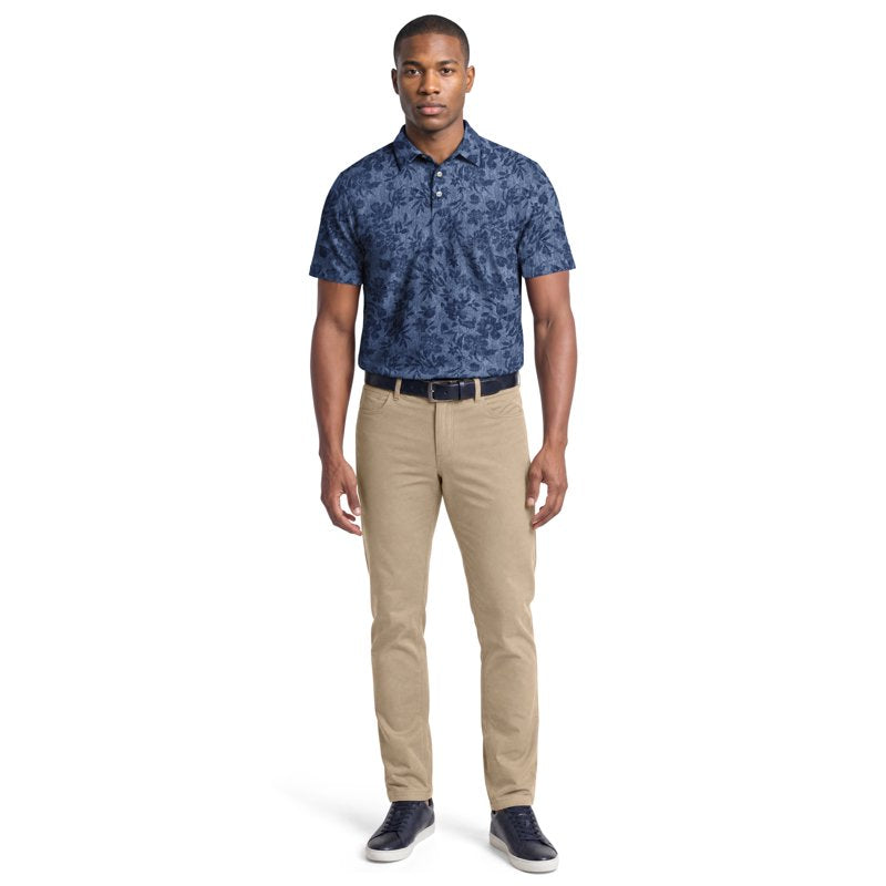 Men's Textured Floral Polo Shirt with Moisture-Wicking & Stretch