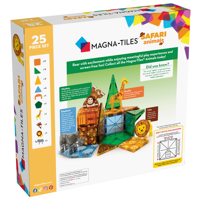 Magna-Tiles Safari Animals Magnetic Building Set - 25 Pieces for Creative Play