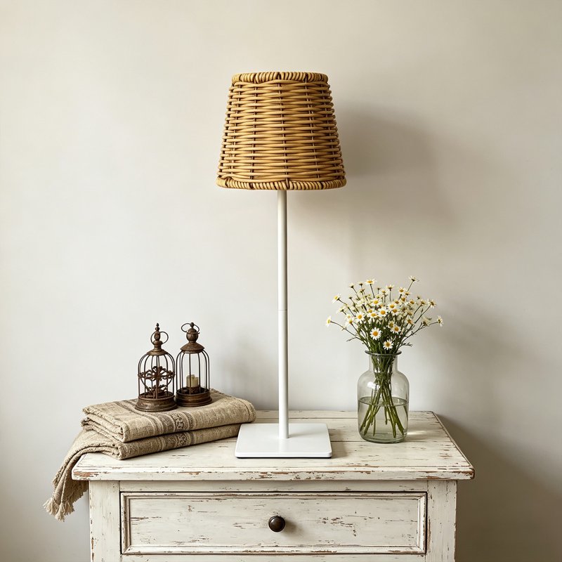 Cordless Rattan Table Lamp with Touch Dimming and USB Rechargeable Bedside Light