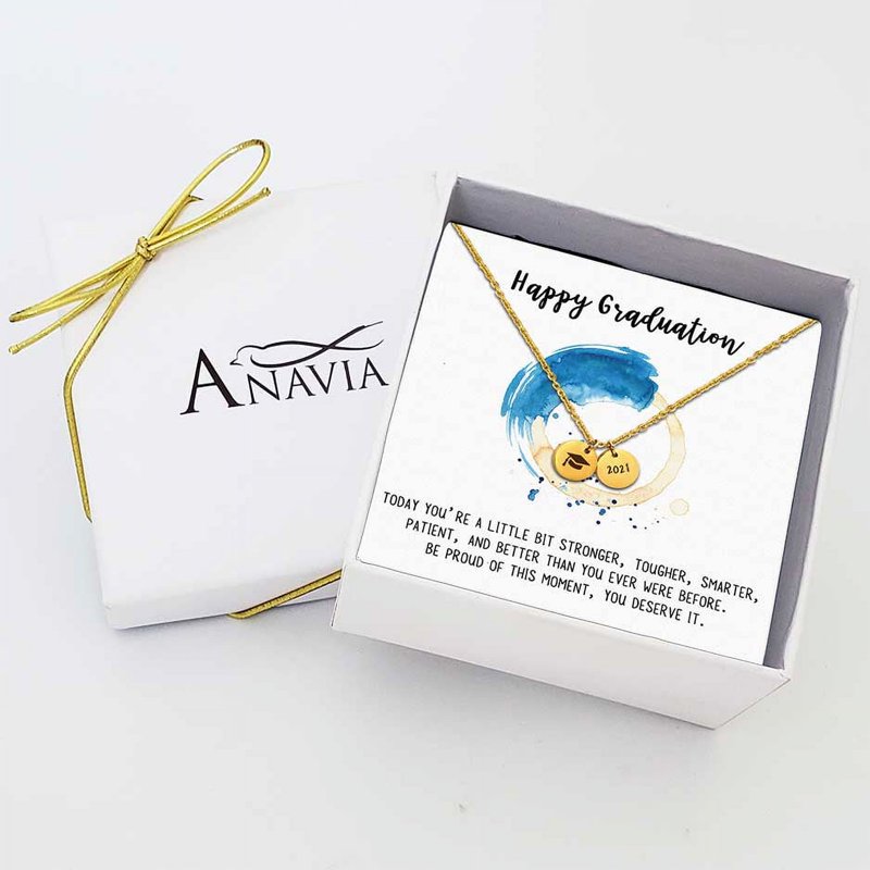 Graduation Necklace for Her - Stainless Steel Engraved Cap Pendant Gift for Daughter & Friend