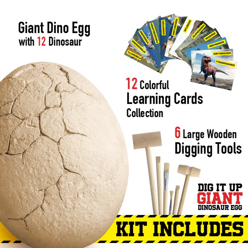Giant Dinosaur Egg Excavation Kit for Kids - STEM Science Discovery Toy with 12 Dinosaur Models & Wooden Tools