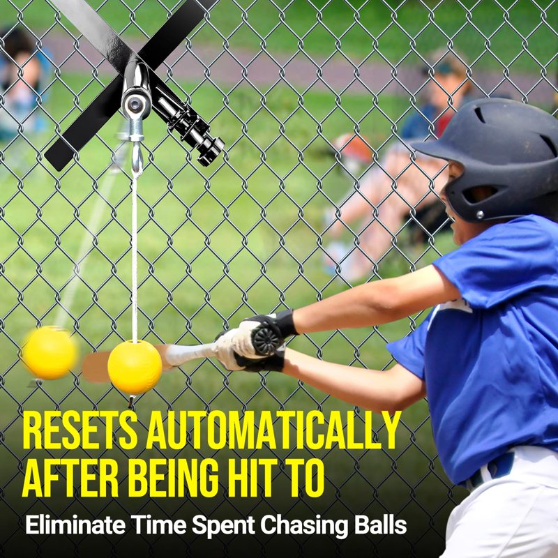 Baseball Swing Trainer with Metal Base and Tethered Ball - Portable Hitting Aid