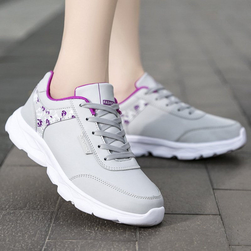 Women’s Lace-Up Leather Sneakers - Non-Slip Athletic Comfort Shoes