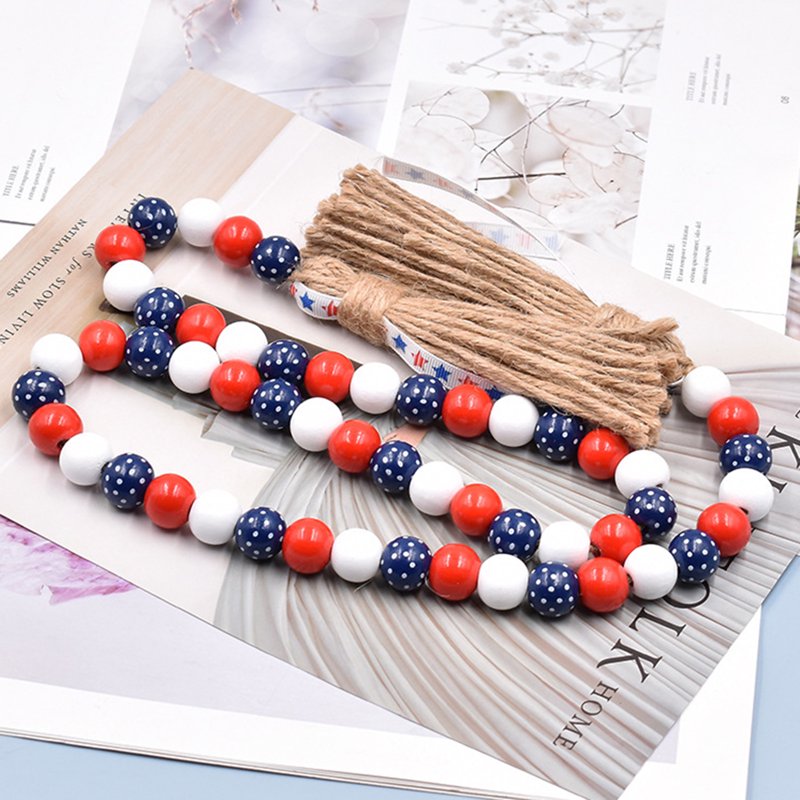 Patriotic Wood Bead Garland for 4th of July Memorial Day and Independence Day Decor