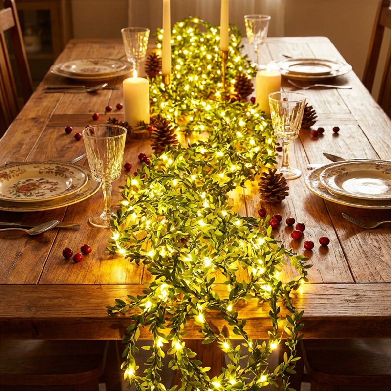 LED String Lights with Fabric Leaves for Holiday & Party Decor - 78.7 Inch