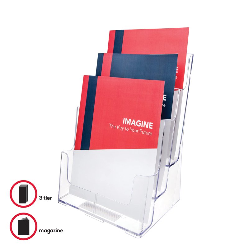 3-Tier Magazine Literature Holder Acrylic Display Stand Counter & Wall Mount