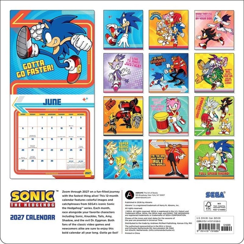 Sonic the Hedgehog 2027 Wall Calendar - 12-Month Video Game Planning