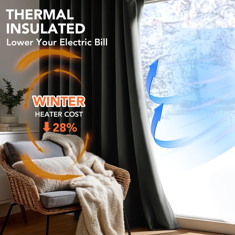 Thermal Room Darkening Curtain Panels - Light Gray, 52x72 Inches, 2 Panels