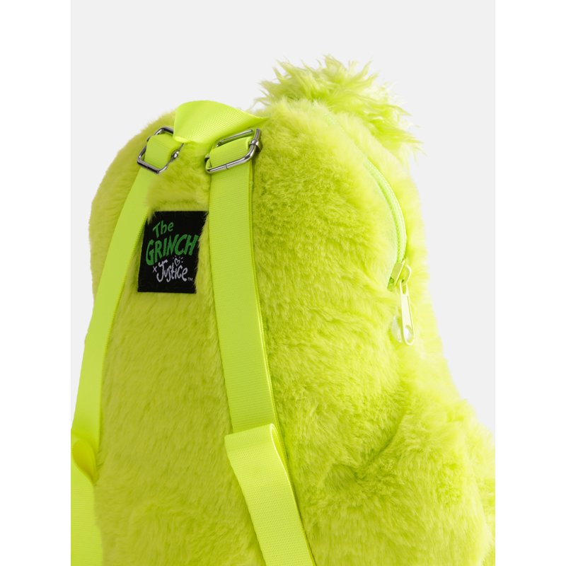 Girls Grinch Faux Fur Mini Backpack - Green Plush Holiday Bag