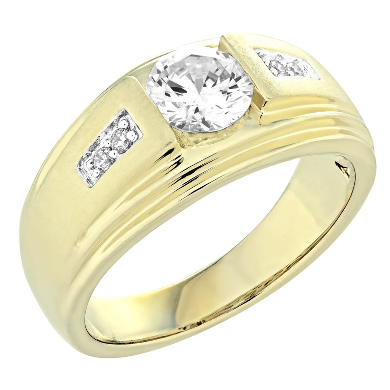 Sterling Silver Men’s Ring with 14K Gold Plating & White Simulated Diamond