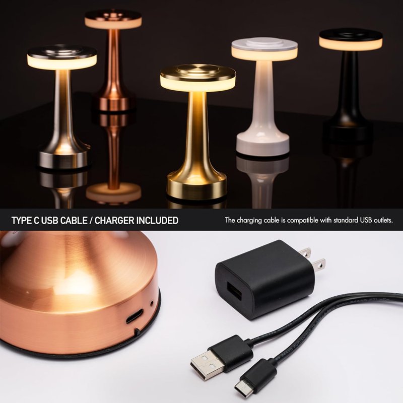 Rechargeable LED Table Lamp - Portable Cordless Nightstand Light with Touch Dimming