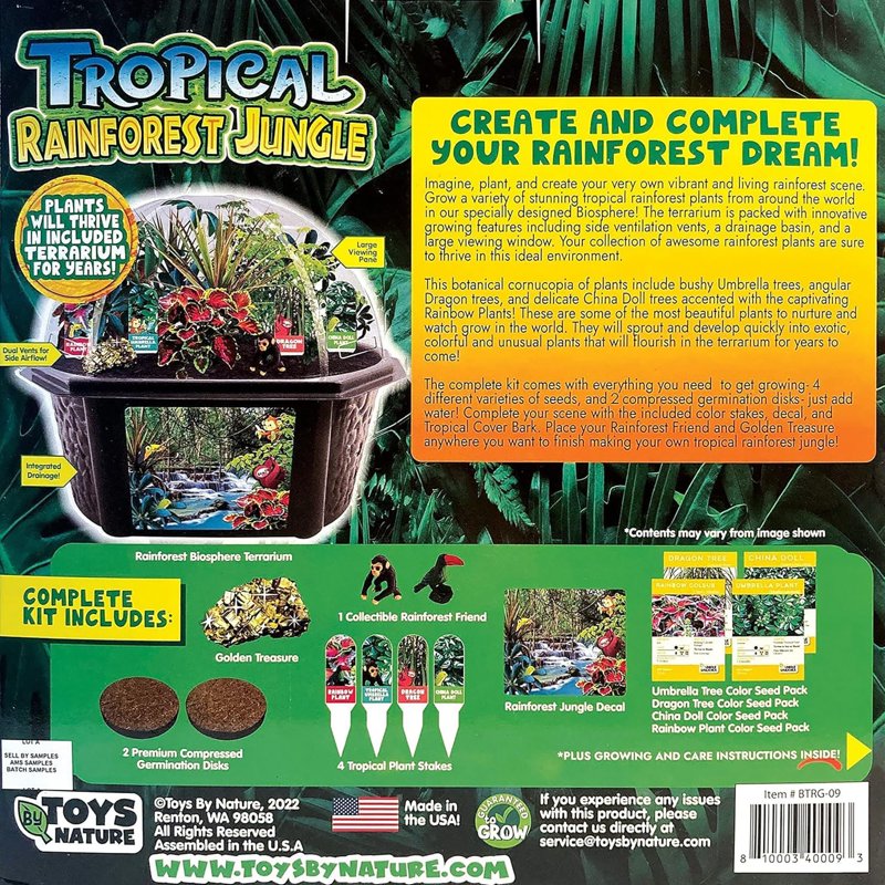 Tropical Rainforest Jungle DIY Biosphere Terrarium Kit - Grow Mini Plants & Animal Figures