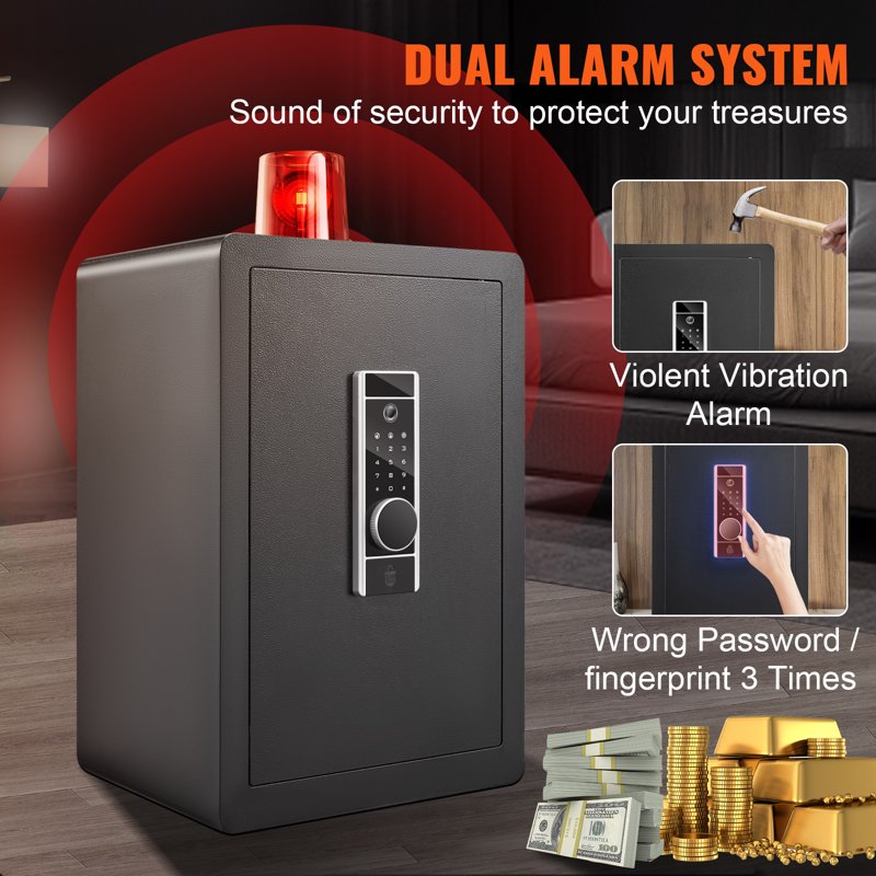 2.2 Cu Ft Home Security Safe with Fingerprint & Keypad - Fireproof Steel Box