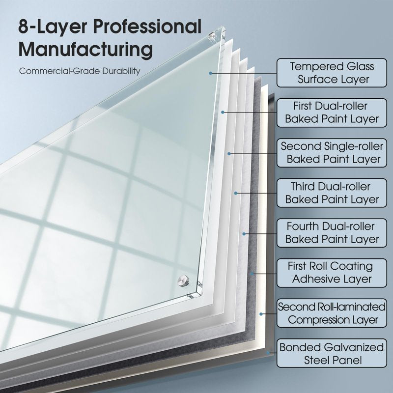Magnetic Glass Whiteboard 36x24 Inch Frameless Dry Erase Board Office Home