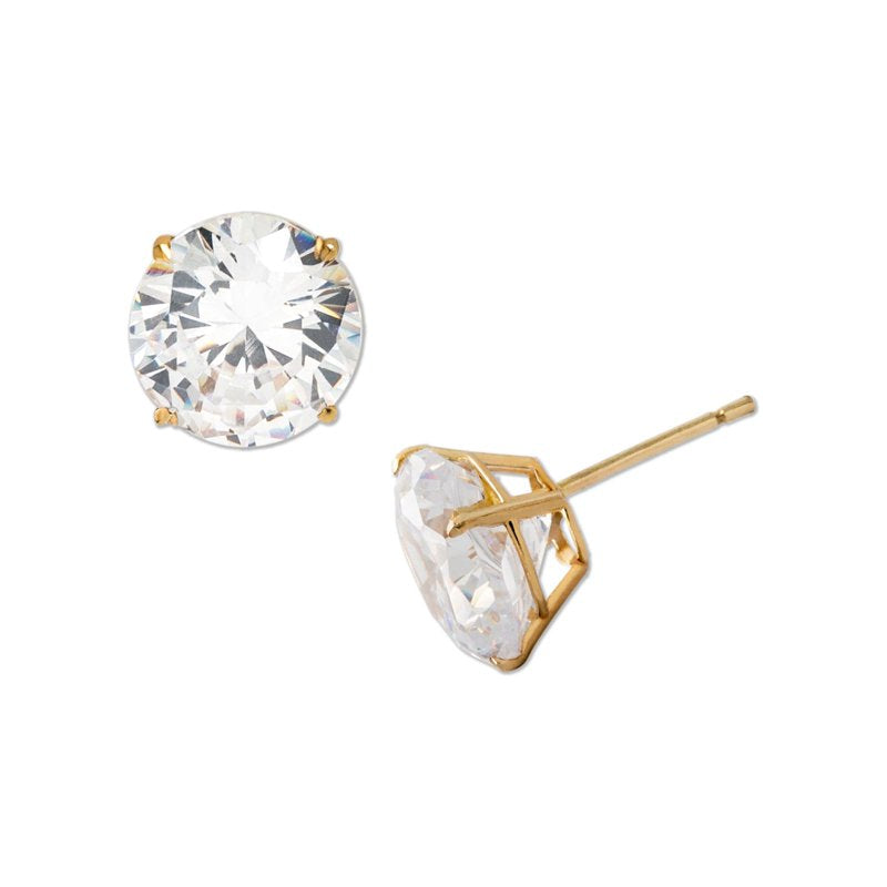 Women's 10K Gold CZ Stud Earrings - 8mm White Cubic Zirconia Jewelry