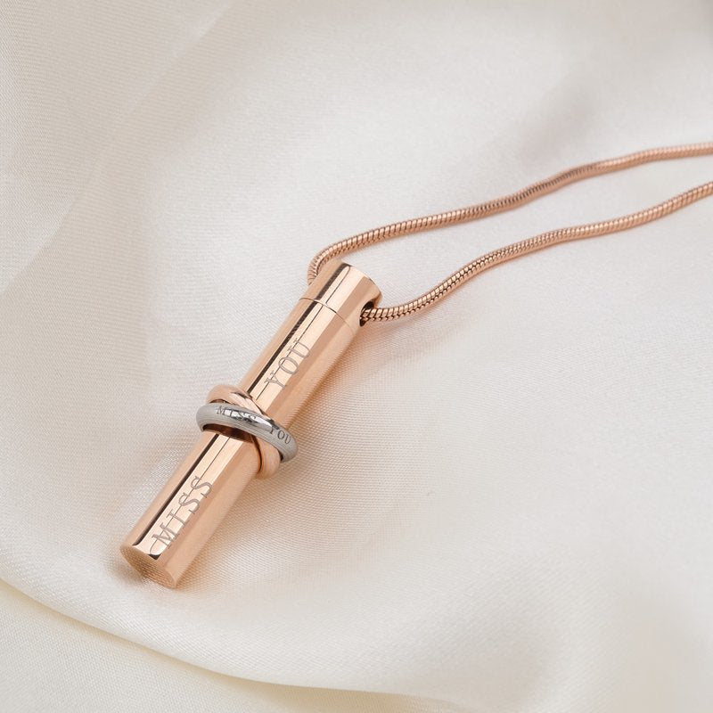 Cylinder Memorial Cremation Jewelry Necklace Ashes Holder - Miss You