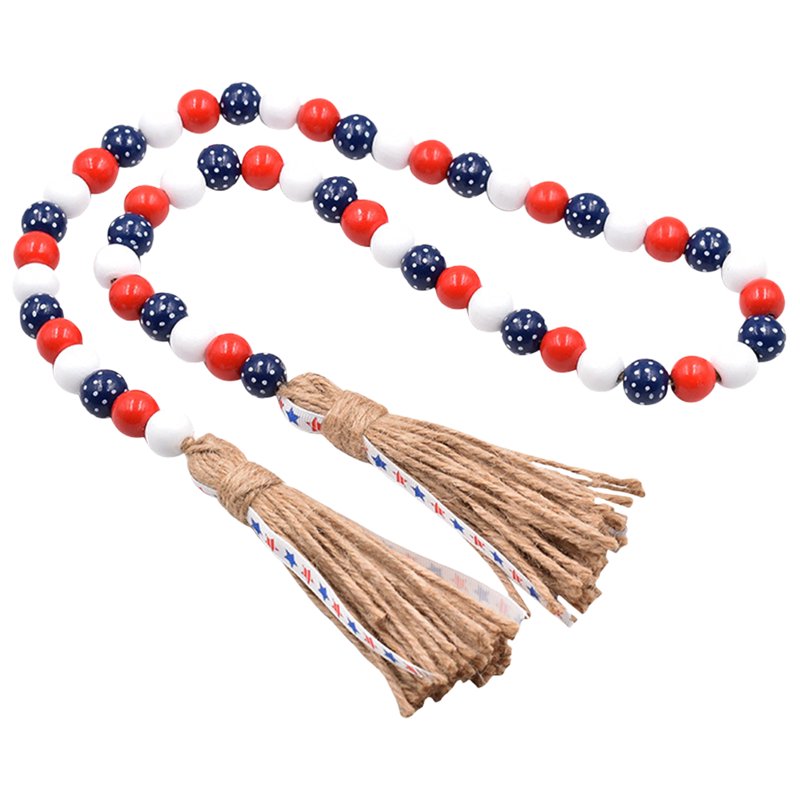 Patriotic Wood Bead Garland for 4th of July Memorial Day and Independence Day Decor
