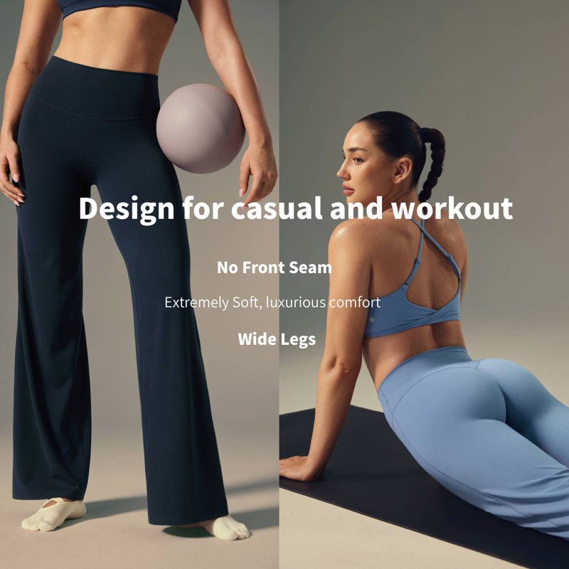 No Front Seam Wide Leg Yoga Pants for Women - Softretch Fabric, High Waist, 30 Inch Inseam