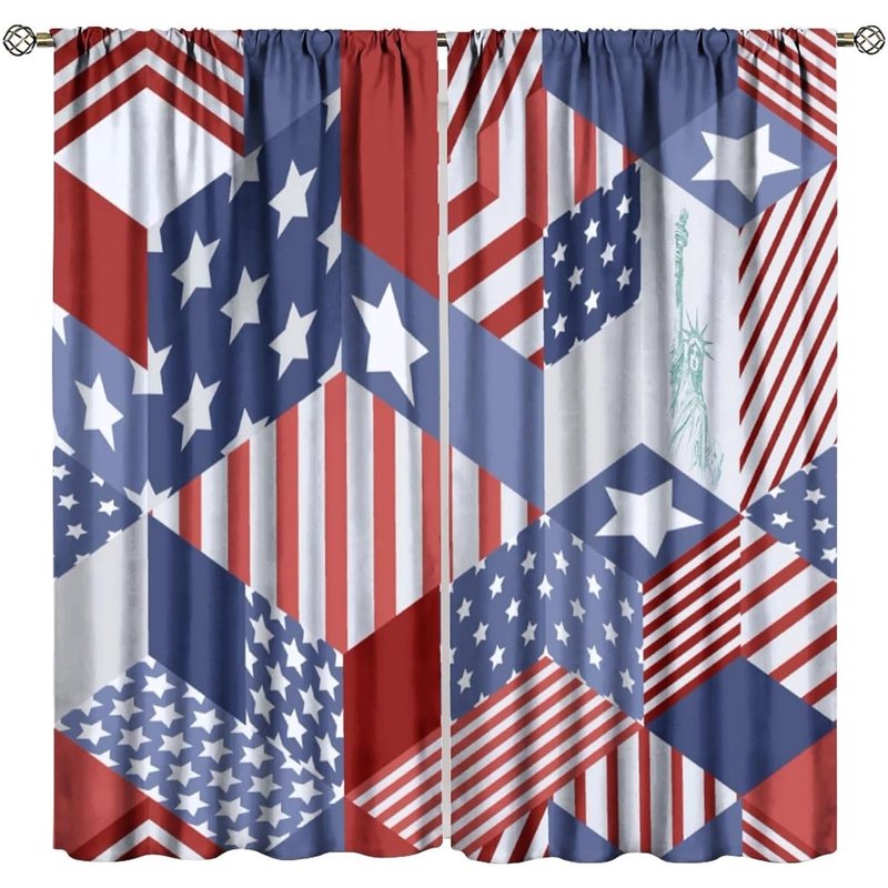 Blackout Curtains 84x84 Inches - Modern Geometric USA Flag Print Window Drapes