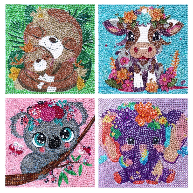 Kids Diamond Painting Kits - 4 Animal-Themed Art Sets for Children Ages 4-12