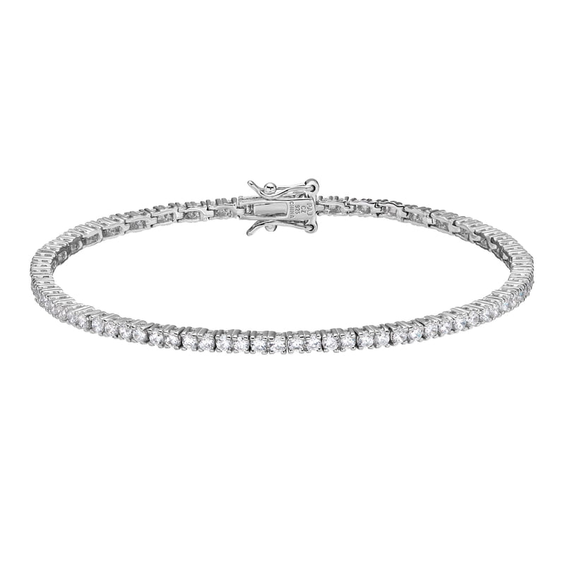 Sterling Silver Tennis Bracelet with Cubic Zirconia - 2mm, 8 Inches