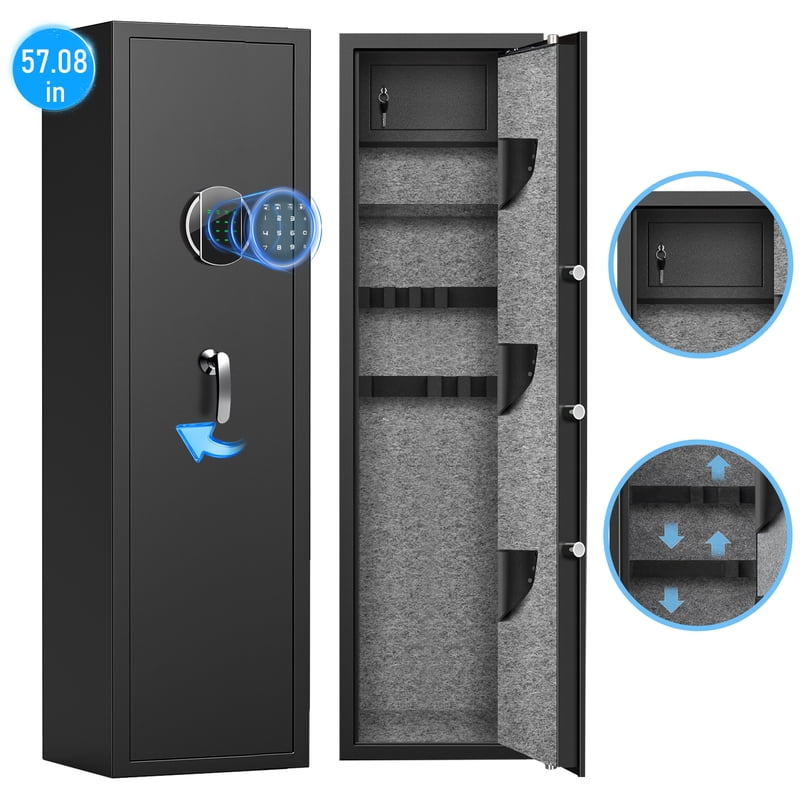 Gun Safe with Combination or Fingerprint Lock, Fireproof Steel Rifle Cabinet with Adjustable Shelves